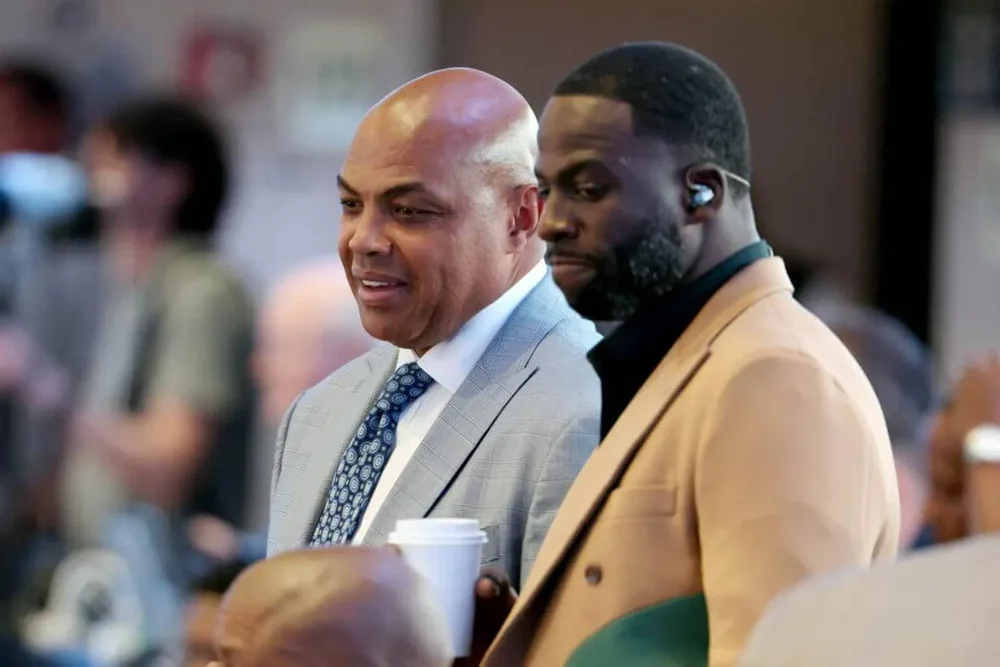 Charles Barkley, left, and Draymond Green look on during the 2024 NBA Playoffs.